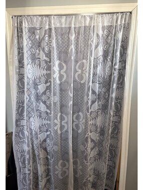 Lace Curtain Panel 60"W x 72"L Sheer Floral & Bird Pattern White Window Decor
